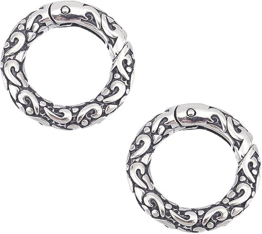 UNICRAFTALE 2Pcs Tibetan Style Spring Gate Rings Stainless Steel Textured Snap Clasps 6 Gauge O Ring Clips Snap Hooks Spring Keyring Buckle Clasps for Bag Purse Shoulder Strap Key Chains