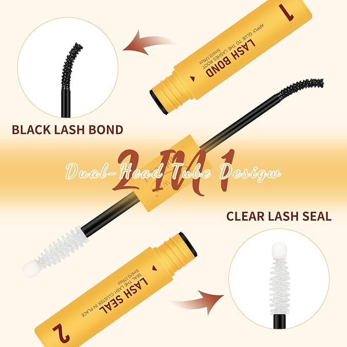 QUEWEL Lash Bond and Seal, 2 in 1 Lash Cluster Glue 10ML Eyelash Glue Waterproof Lash Bond and Seal Strong Hold for DIY Lash Extensions at Home