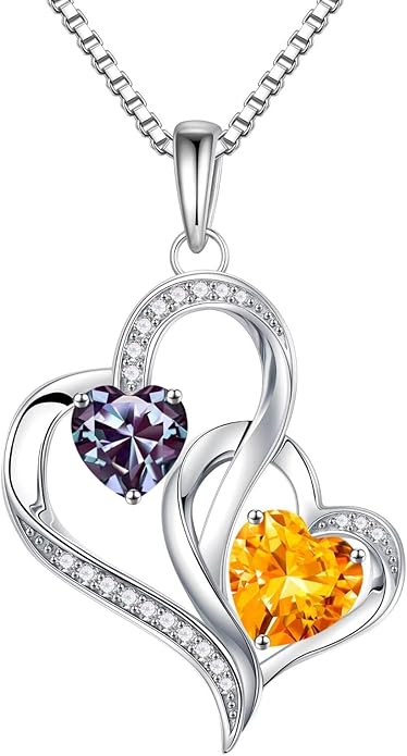 Iefil Valentines Day Gifts for Her, Birthstone Necklace for Women, 925 Sterling Silver Double Birthstone Necklace | Anniversary Birthday Gifts | Personalized Jewelry Gift for Wife Mom Girlfriend