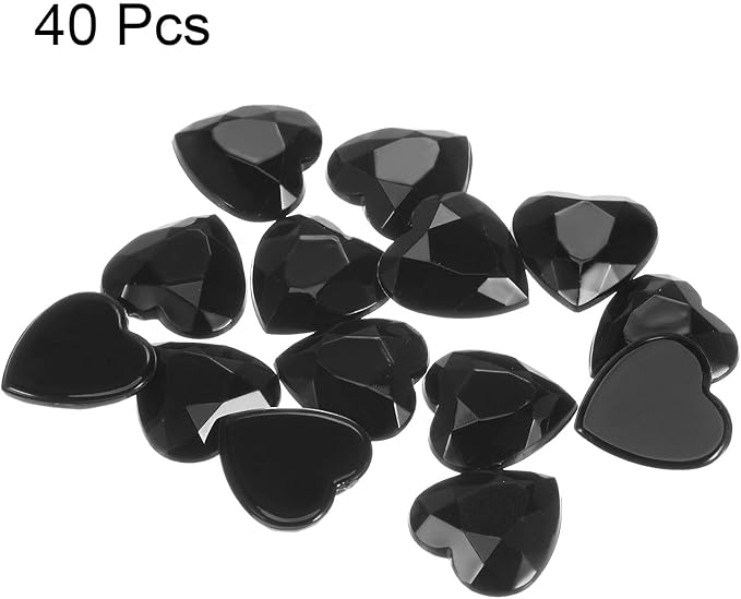 MECCANIXITY 40 Pcs Acrylic Heart Rhinestone 15mm Flat Back Plastic Gems Jewelry Stickers for Craft Bead Face Painting Costume Jewelry Making, Black