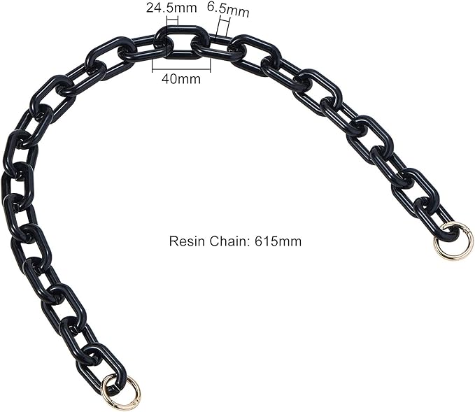 LiQunSweet Fashion Resin Plastic Black Short Thick Cross Chain Link Charms with Gate O Clasps for Shoulder Strap Replacement Handbag Decoration Bags Chain Accessories - 61cm