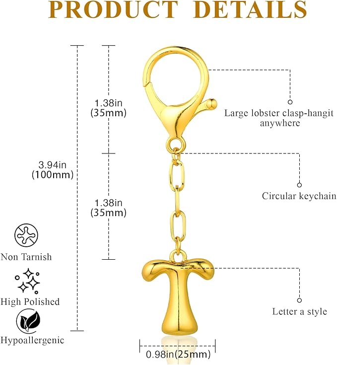 VICKHU Gold Plated Bubble Initial Letter Cute Keychain for Women Car Key Purse Decorative Keyring Handbag Charms Fashion