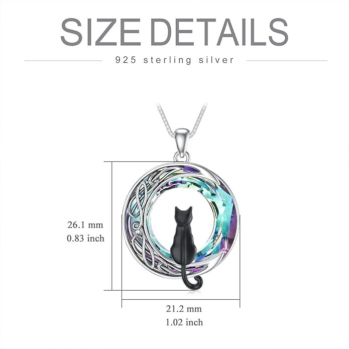 TOUPOP Cat Gifts for Cat Lovers One Two Three Four Cats Necklace Sterling Silver Cats on the Moon Pendant Necklace with Blue Circle Crystal Birthday Christmas Celtic Jewelry Gifts for Women