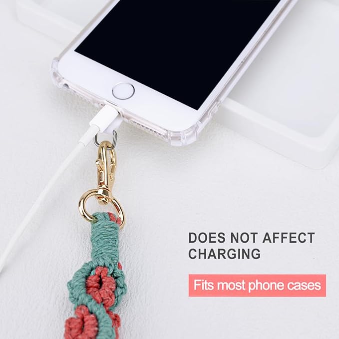 Boho Macrame Phone Wrist Strap, Cell Phone Lanyard with Tether Tab, Keychain Wristlet Charm, Anti-Loss Phone Chain