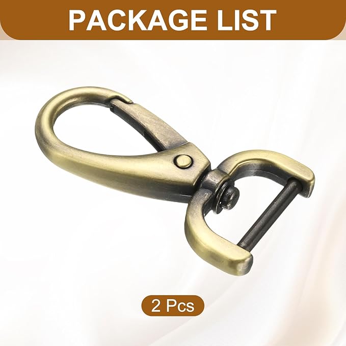 HARFINGTON 2Pcs Detachable Snap Hook Swivel Clasp 3/4" D Ring with Swivel Lobster Claw Clasps Hook for Purse Strap Keychain Bag DIY Craft, Brass