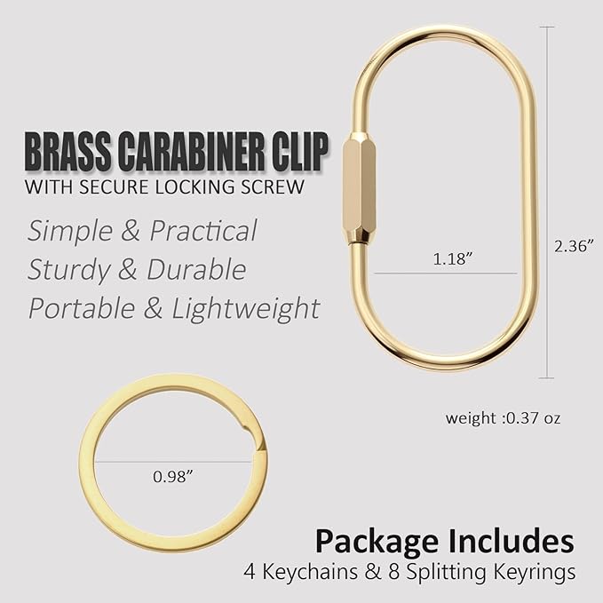 Locking Key Rings,Carabiner Keychain Clip for Keys,Purse Bag Charms Holder for Handbags,Screw Lock Key Organizer,Brass