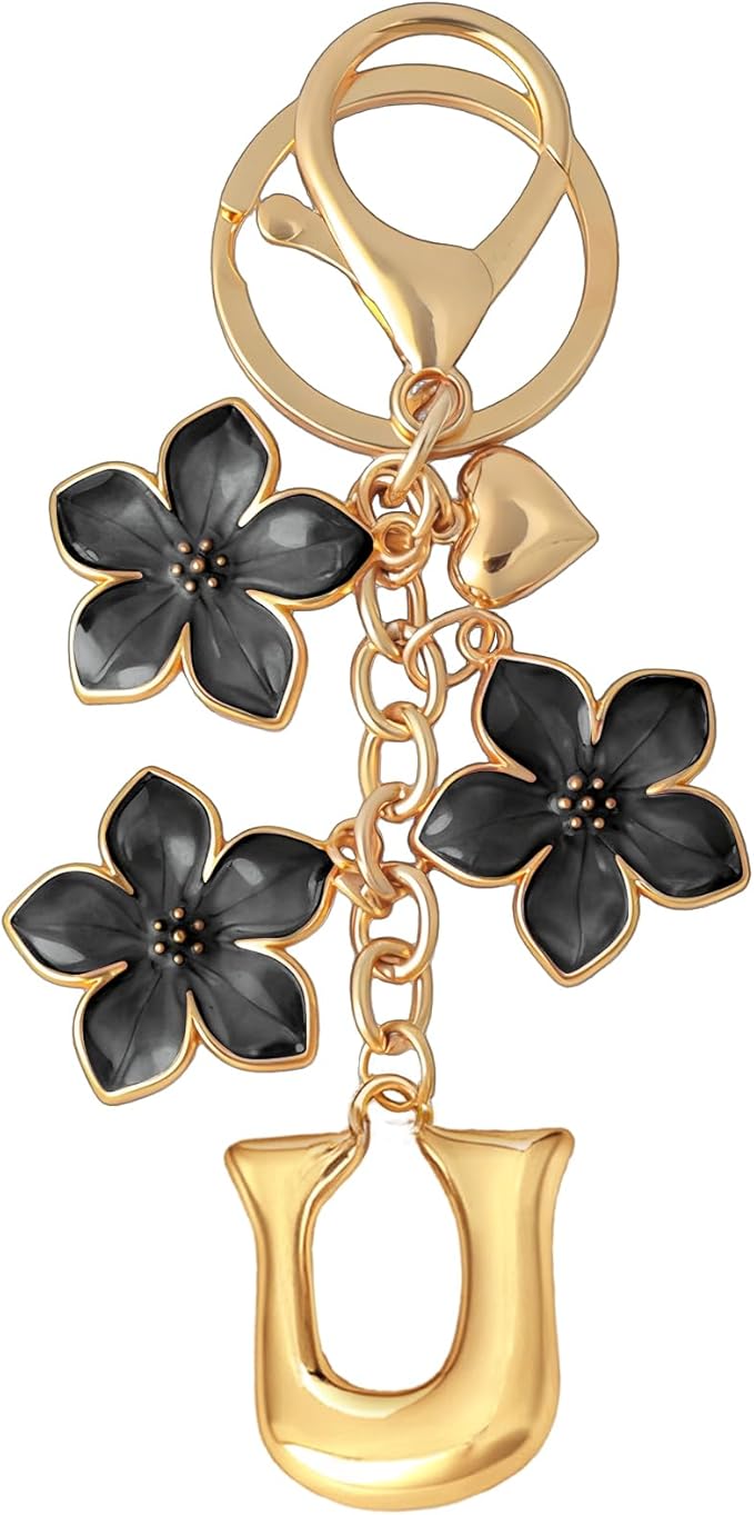 Snycler Bubble Initial Keychain Graceful Flower for bags car remote–A-Z Letter Charms for Women