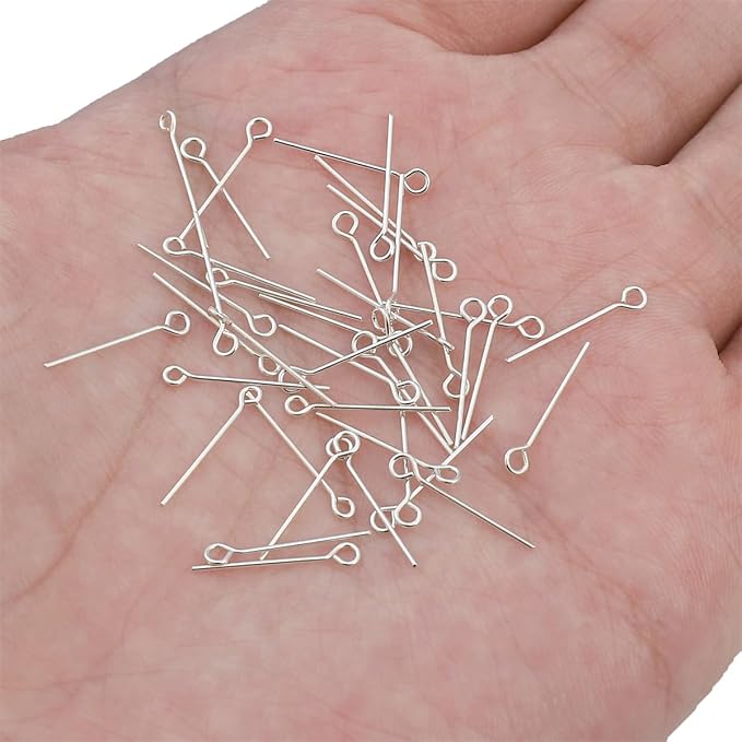 925 Sterling Silver Open Eye Pins 0.5x15mm 40pcs for Jewelry Making Findings