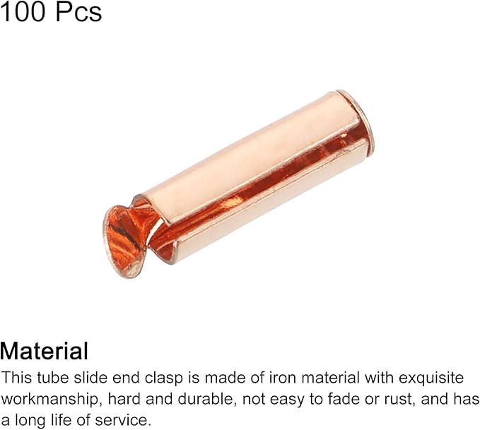 uxcell 100Pcs Slide on End Clasps, 13mm Tube Ball Bead Slider Crimp Ends for Multi-Strand DIY Craft Making, Rose Gold