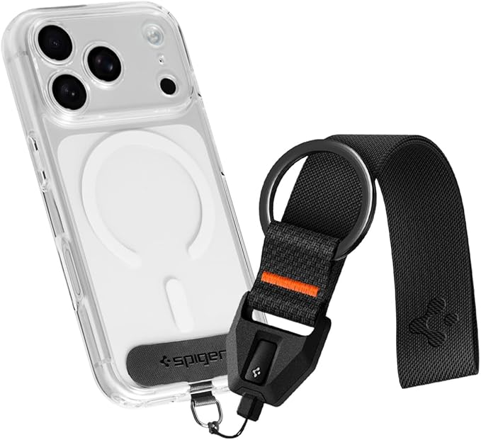 Spigen Universal Lanyard Wrist Strap with Keychain for iPhone, ID Badge Wallet Holder, AirPods, Cameras, Keychain & Everyday Carry, Durable Carabiner with Wrist Strap - Black