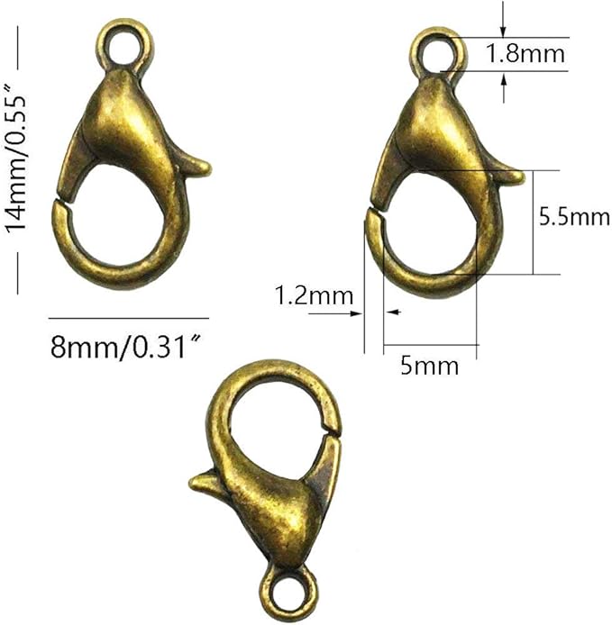 200Pcs Lobster Claw Clasps, 14x8mm Metal Alloy Lobster Clasps, Lobster Clasps for Jewelry Making,Keychains,Bracelet and for DIY Jewelry Necklace Clasps and Closures(Bronze)