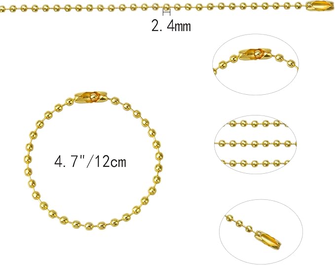 200 Pcs Ball Bead Chain Bulk Keychain 4.7 Inch Metal Dog Tag Small Chains with Connectors for Hanging Decoration