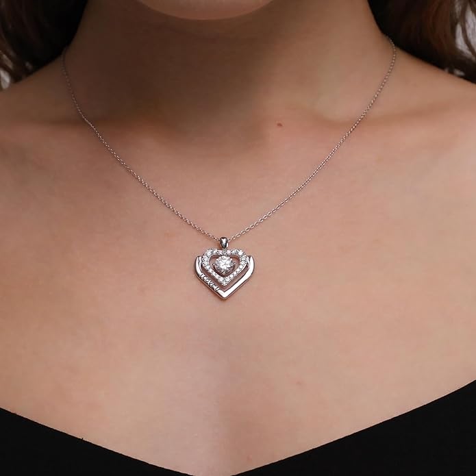 Moissanite Heart Necklaces for Women, Engraved 'I LOVE YOU' Gift for Women Girlfriend, Diamond Necklace for Women, 1-3 Carat Moissanite Necklace, Anniversary Valentines Birthday Gifts Present for Wife Women, Mom