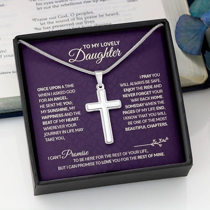 To My Beautiful Daughter Necklace from Mom & Dad | Cubic Zirconia Pendant with Heartfelt Message Card & Gift Box | Daughter Birthday, Graduation, Christmas Jewelry Gift from Parents