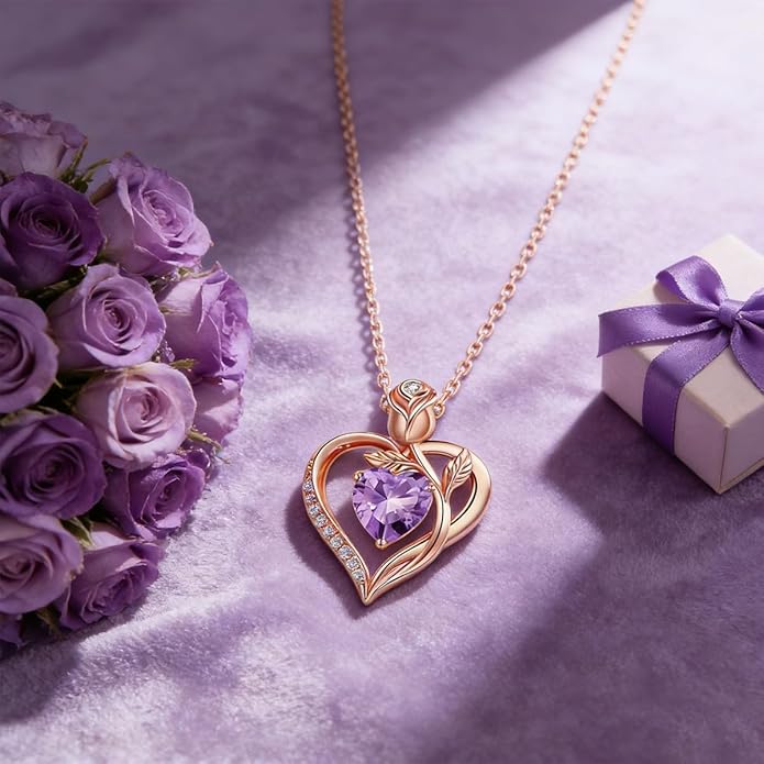 1.2CT Rose Heart Necklace Option of Moissanite or Lab-Grown Sapphire Ruby Emerald&More Necklace for Women Birthstone Girlfriend Necklace S925 Sterling Silver 18K White/Rose Gold Plated D Color VVS1 Gift for Wife Mother Daughter for Birthday Anniversary...