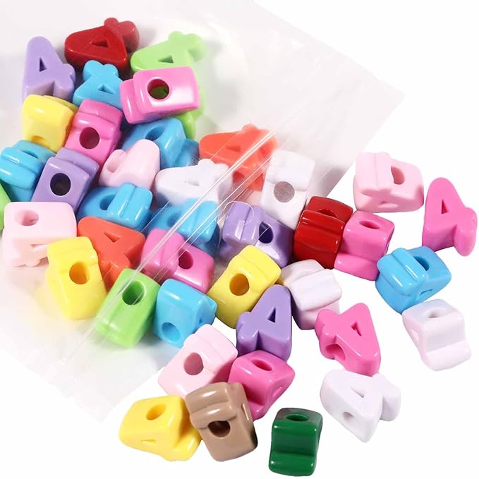 40 PCS Number Beads 3D Focal Bead Acrylic Loose for Jewelry Making Bracelet Necklaces Keychain Phone Bag Chain Key Chains (Mixed Color 4)