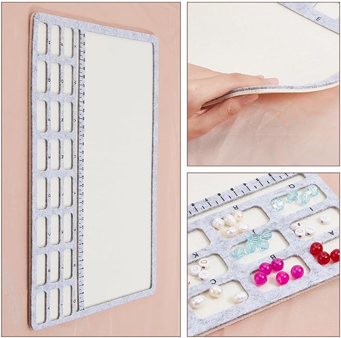 BENECREAT Large Rectangle Felt Beading Mat, Felt Bead Design Boards with Centimeter Alphabetic Scale Beads Tray Bead Pads for Art Crafts Jewelry Making Beading Supplies, 14.4x11inch