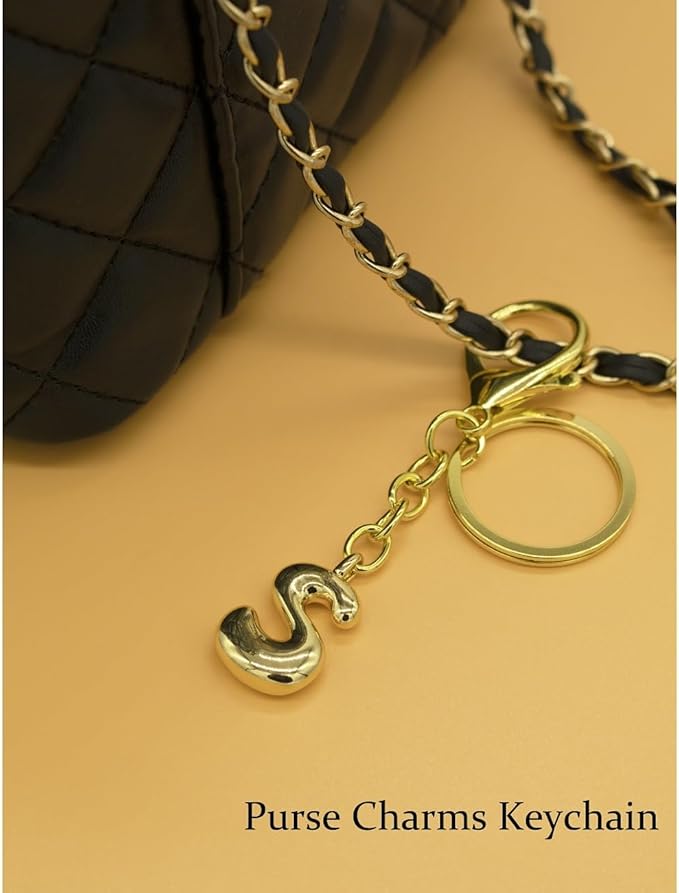 Bubble Letter Initial Keychain for Women Chunky 18 K Gold Plated Alphabet Handbag Bag Charms Purse Accessories Gift