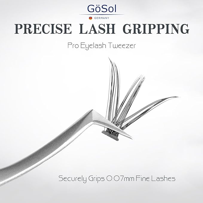 GöSol Pro Lash Tweezers for Eyelash Extensions, Professional Expert Eyelash L-shape Tweezers for High Precision Pick/Fan/Wiggle/Apply; 420 Stainless Steel Lash Tweezer for Volume & Classic Lashes