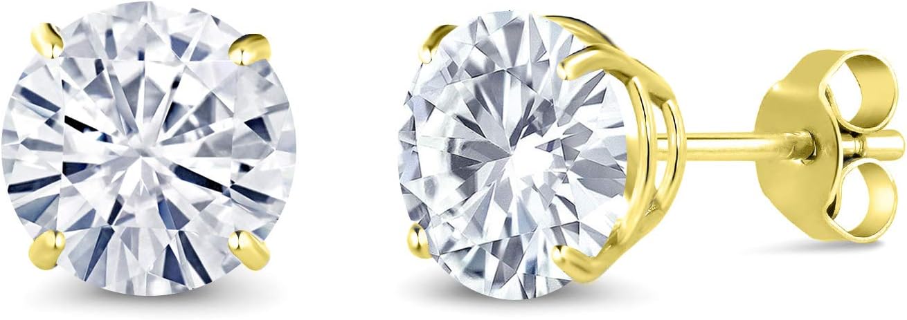 Gem Stone King 2.00 Cttw 14K Gold Moissanite Earrings | 6.5MM Round Stud Earrings | Gold Earrings For Women Men | Fine Jewelry Gifts for Her Mom Women Wife