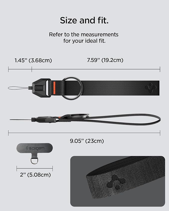 Spigen Universal Lanyard Wrist Strap with Keychain for iPhone, ID Badge Wallet Holder, AirPods, Cameras, Keychain & Everyday Carry, Durable Carabiner with Wrist Strap - Black