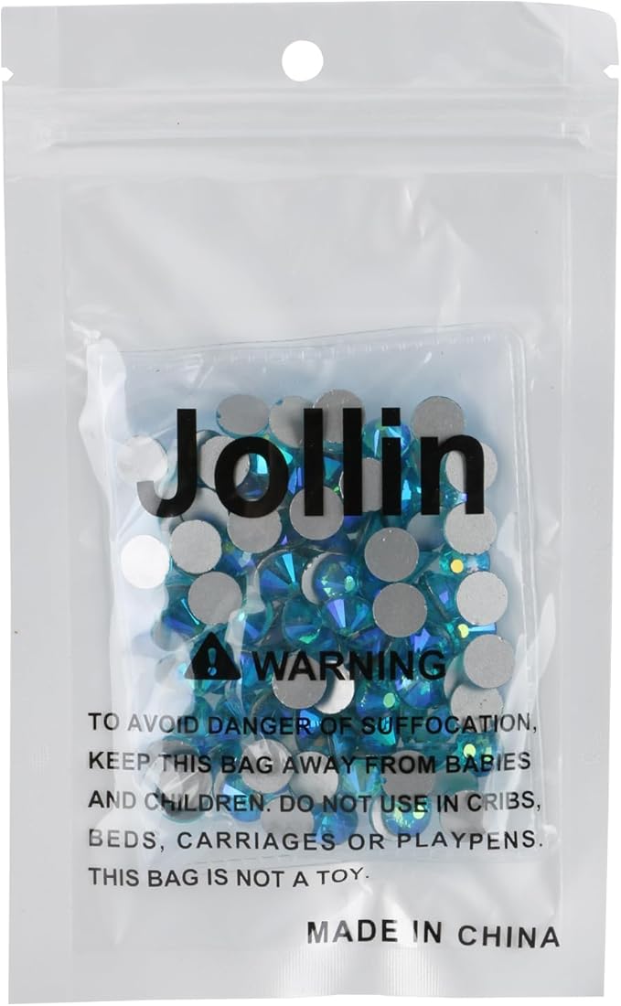 Jollin Glue Fix Crystal Flatback Rhinestones Glass Diamantes Gems for Nail Art Crafts Decorations Clothes Shoes(ss40 144pcs, Aquamarine AB)