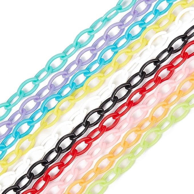 SUNNYCLUE Colorful Jewelry Chain Plastic Chains Links ABS Acrylic Cable Curb Chain Bird Toys Chains for Jewelry Making Chain
