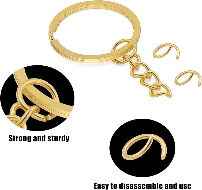 50Pcs Keychain Key Ring with Chain Bulk Split Key Chain，1.1 Inch Key Chains Parts with Open Jump Ring Connector for Jewelry Making Crafts (Gold)