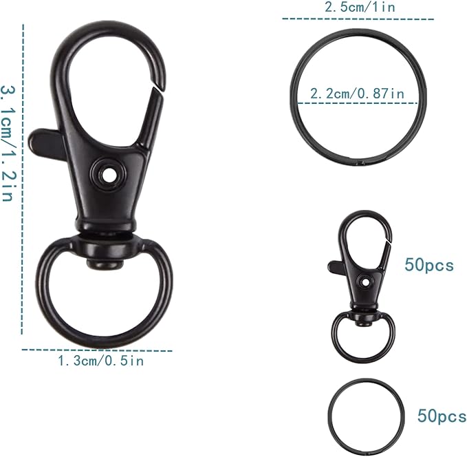 Keychain Hooks with Key Rings, Metal Swivel Lobster Claw Clasps, for Keychain Clip Lanyard, Jewelry Making, Crafts (Gun Black)