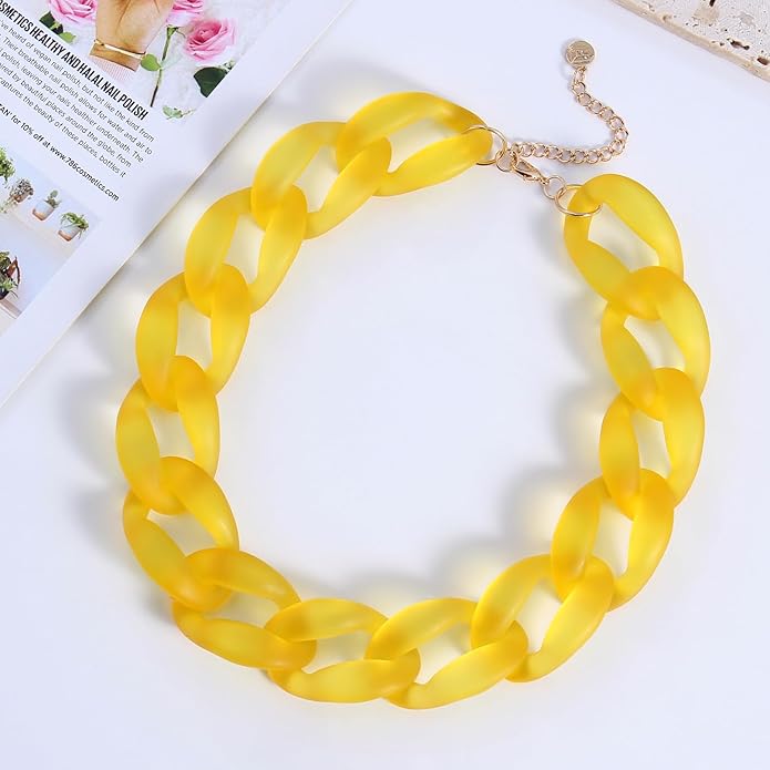 Firstmeet Chunky Acrylic Necklace Smooth Chain Link Cool Statement Choker Cuban Style Jewelry Gift for Women