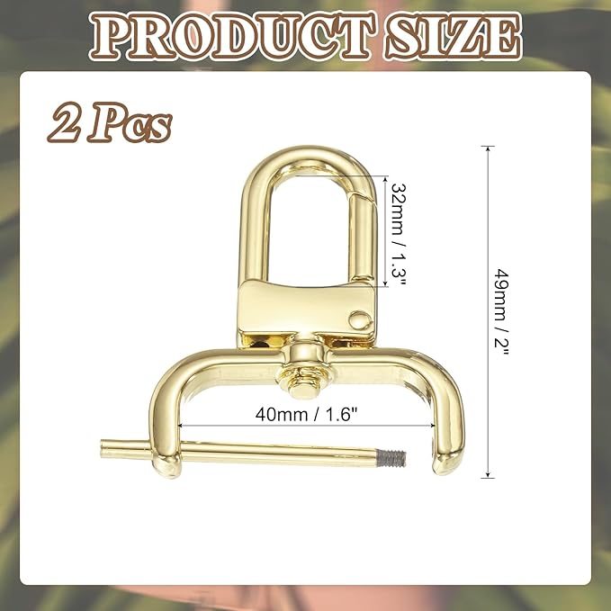 PATIKIL 1.3 Inch Swivel Clasp Hooks, 2 Pcs Detachable Snap Hook with Screw Bar, Swivel Lobster Claw Clasps for Bag Strap Replacement Purse Lanyard DIY Craft Hardware, Light Gold