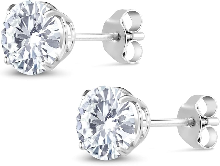 Gem Stone King 2.00 Cttw 14K Gold Moissanite Earrings | 6.5MM Round Stud Earrings | Gold Earrings For Women Men | Fine Jewelry Gifts for Her Mom Women Wife
