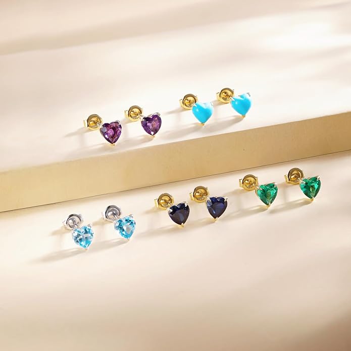 FANCIME 14k Solid Yellow Gold Stud Earrings Gemstone Prong Cluster Stud Earrings Fine Jewelry Gifts for Her Mom Women Wife