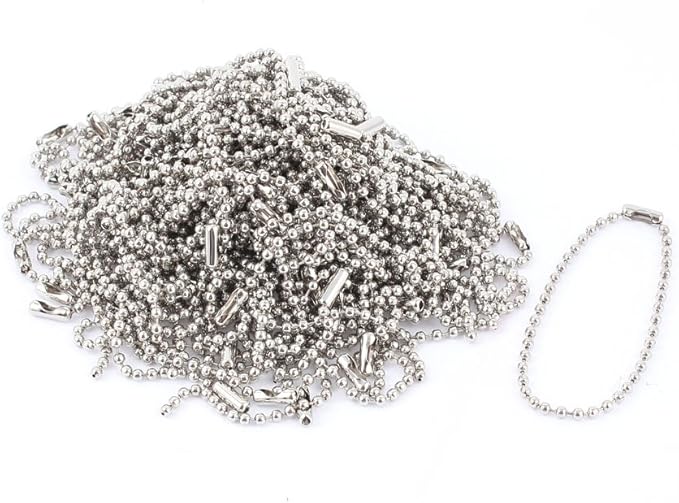 uxcell Ball Bead Link Chain with Connector Holders Roll for ID Badge Tag Key Chain Adjustable 6 Inch Long 2.4mm Bead Dia, 100 Pcs Stainless Steel