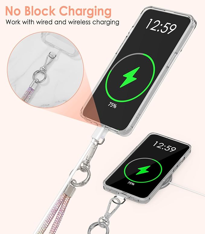 MoKo Universal Phone Lanyard, Metal Cell Phone Chain Crossbody Strap Anti-Theft Detachable Women Cellphone Lanyards Around The Neck with Patches for iPhone, Most Smartphones - Colorful