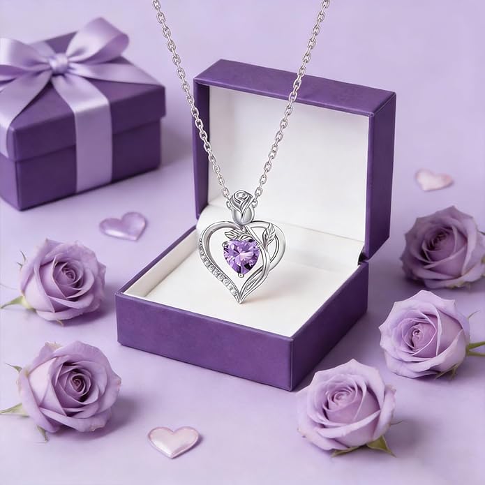 1.2CT Rose Heart Necklace Option of Moissanite or Lab-Grown Sapphire Ruby Emerald&More Necklace for Women Birthstone Girlfriend Necklace S925 Sterling Silver 18K White/Rose Gold Plated D Color VVS1 Gift for Wife Mother Daughter for Birthday Anniversary...