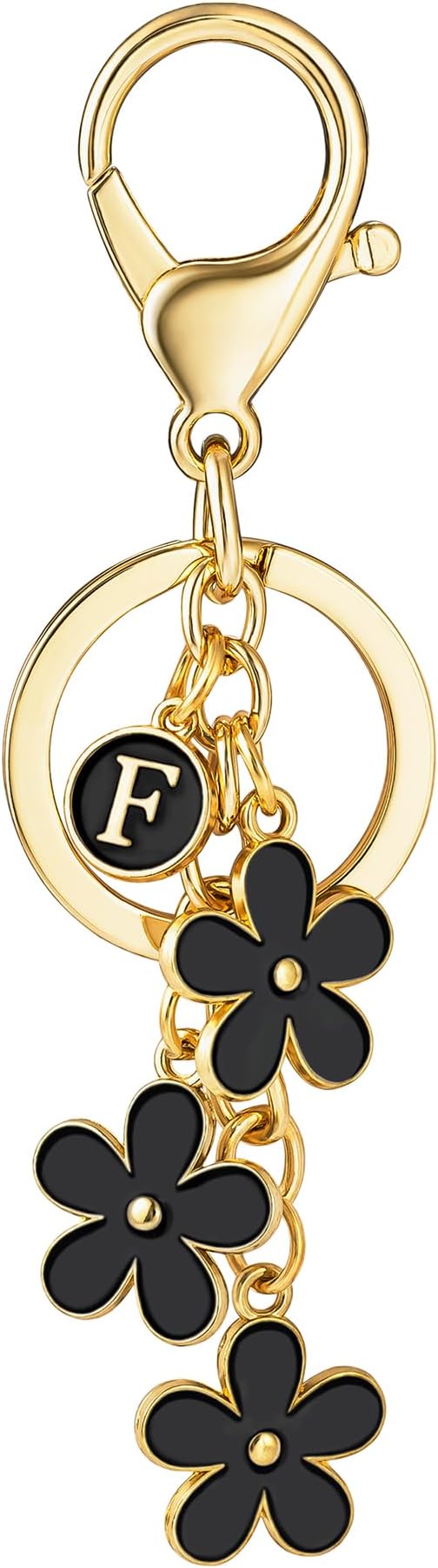 SELOVO Initial Keychain White/Pink/Black Cute Keychain Girl Purse Charms for Handbag Cute Letter Flower Keyring for Backpack