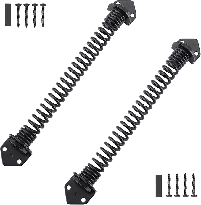 HOME MASTER HARDWARE 11" Gate Spring Self Closing Outdoor, Heavy Duty Gate Springs Black,Automatic Gate Closer for Wooden and Vinyl Fence, Adjustable Tension Door Springs to Close Door(Steel,2 Pack)