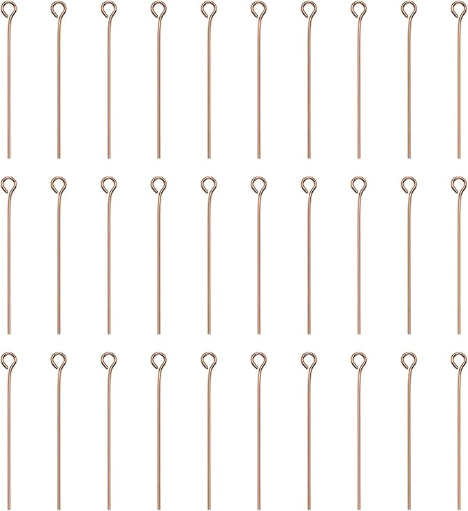 HARFINGTON 100pcs Open Eye Head Pins 1.38" 35mm Mini Metal Wire Eye Pins Beading Small Needles Bulk for Earring Pendant Necklace Bracelet Charm Jewelry Making Findings DIY Craft, Rose Gold