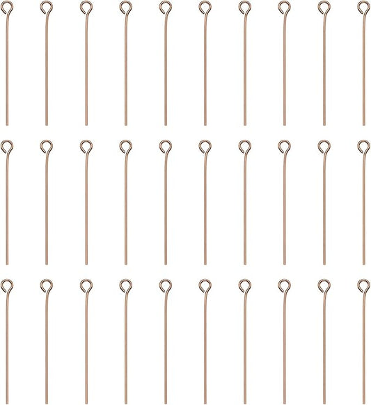 HARFINGTON 100pcs Open Eye Head Pins 1.38" 35mm Mini Metal Wire Eye Pins Beading Small Needles Bulk for Earring Pendant Necklace Bracelet Charm Jewelry Making Findings DIY Craft, Rose Gold