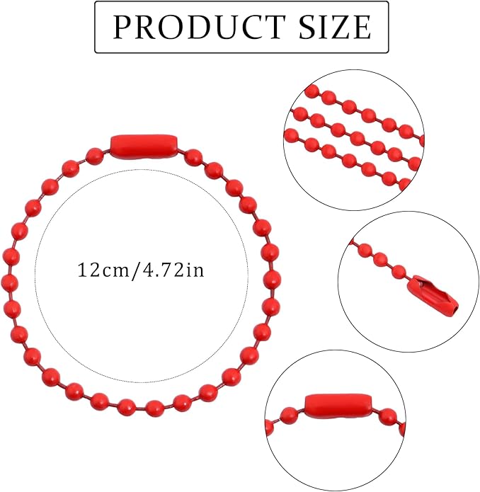 Forise 100Pcs Ball Beads Chain Bulk, Keychain Rings Metal Chain,4.72 Inch Dog Tag Metal Small Chain with Connectors for Hanging Decoration