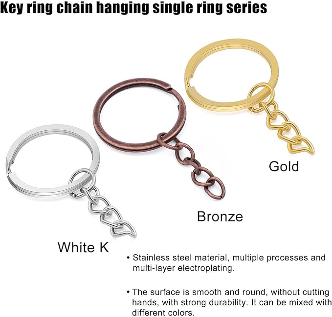 50Pcs Keychain Key Ring with Chain Bulk Split Key Chain，1.1 Inch Key Chains Parts with Open Jump Ring Connector for Jewelry Making Crafts (White K)