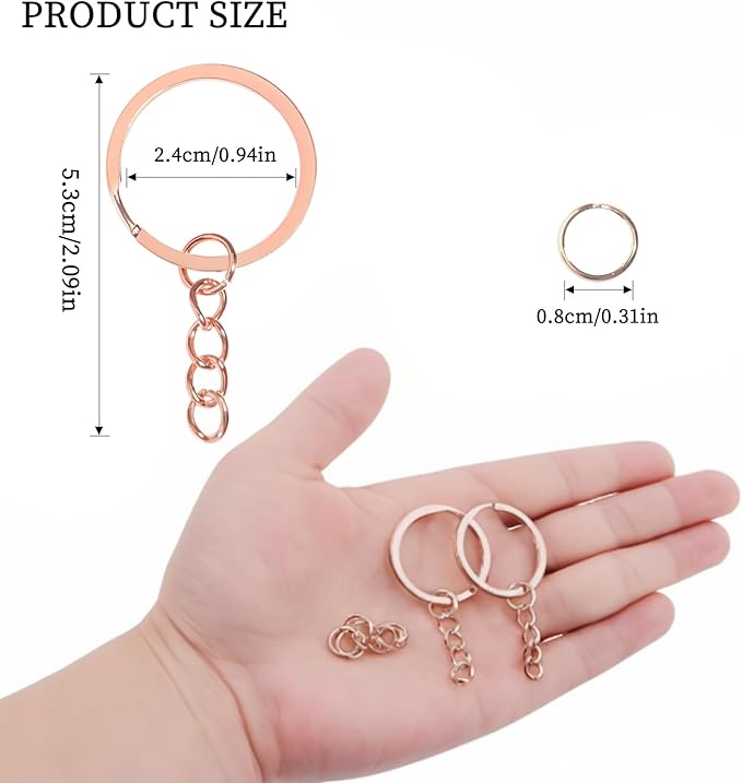 50Pcs Keychain Key Ring with Chain Bulk Split Key Chain,1.1 Inch Key Chains Parts with Open Jump Ring Connector for Jewelry Making Crafts (Rose Gold)