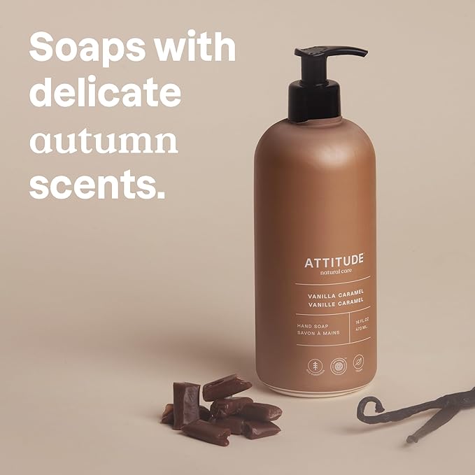 ATTITUDE Limited Edition Liquid Hand Soap, EWG Verified, Plant and Mineral-Based, Vegan Personal Care Products, Vanilla Caramel, 16 Fl Oz (Pack of 3)