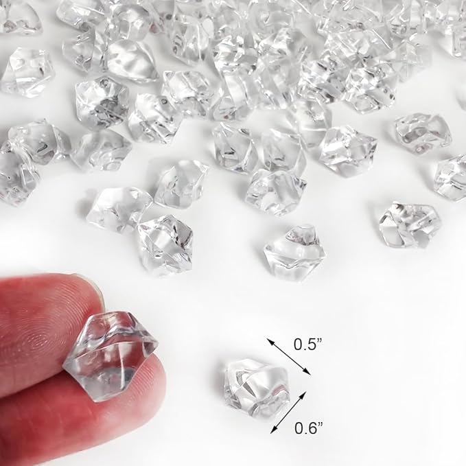 HappyFiller Fake Ice Cubes 700 PCS Clear Acrylic Rocks Vase Fillers for Centerpieces,Crystal Gems Stones Dazzlers Diamonds for Decor Photography Prop,Arts Crafts,Table Scatter,Home Decoration