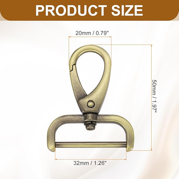 HARFINGTON 6pcs Detachable Snap Hook Swivel Clasp 1 1/4" (32mm) Zinc Alloy Lobster Claw Clasp for Keychain Lanyard Purse DIY Purse Strap, Light Brown