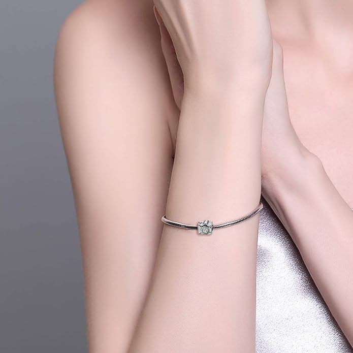 LONAGO 925 Sterling Silver Personalized Photo Charm Fit Snake Bracelet Necklace Customized Image Picture Bead for Women