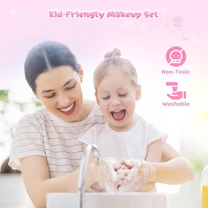 PERRYHOME Cute Kids Makeup Set Unicorn Washable Makeup Kit for Girls 3-12 with Mini Coin Purse - Real Cosmetic Non-Toxic Toddler Makeup Kit-Unicorn Toys for Girl - Birthday Unicorn Gift（White）