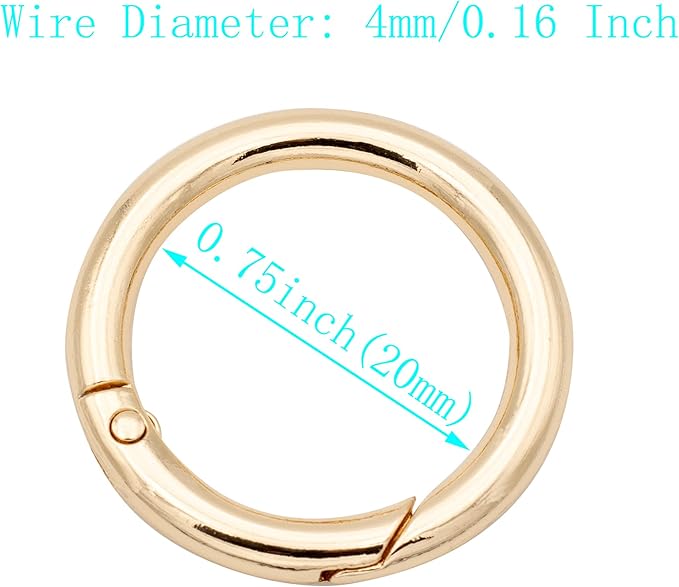 20pcs Trigger Spring O Rings Round Carabiner Clip Snap for Keyrings Buckle, Bags,Purses (Gold, 3/4 inch)