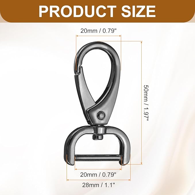 HARFINGTON 2Pcs Detachable Snap Hook Swivel Clasp 3/4" D Ring with Swivel Lobster Claw Clasps Hook for Purse Strap Keychain Bag DIY Craft, Gunmetal